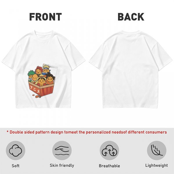 Olive T-shirt with Chibi Anime Characters in Takeout Box