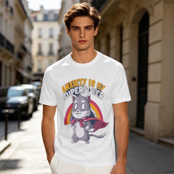 Anxiety Is My Superpower Cat Graphic T-Shirt