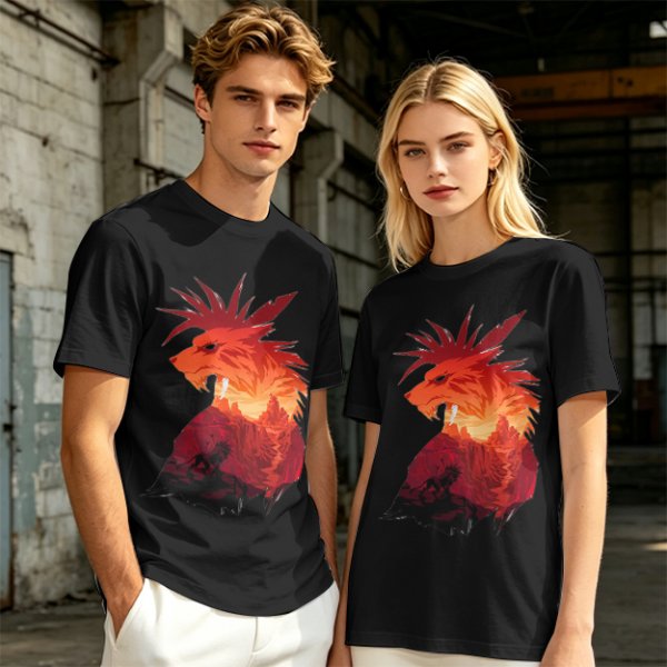Olive T-Shirt With Fiery Lion Creature Graphic Print