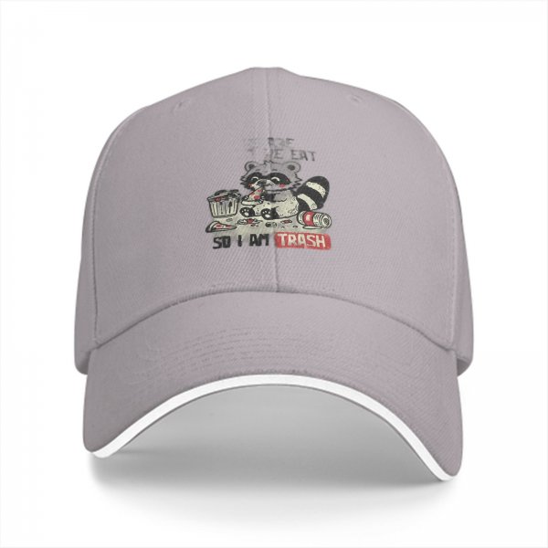 Black Baseball Cap With Raccoon Trash Graphic And Text