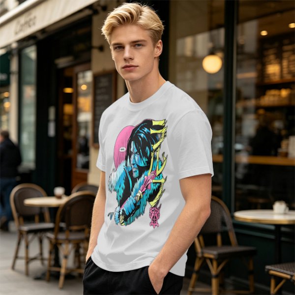 Olive T-shirt with Anime Vampire Hunter Character Graphic