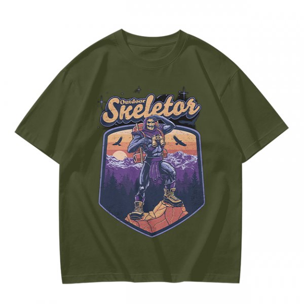 Outdoor Skeletor Hiking Graphic Olive T-Shirt