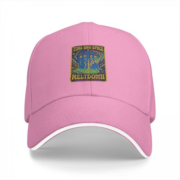 Black baseball cap with Time and Space Meltdown psychedelic TARDIS graphic