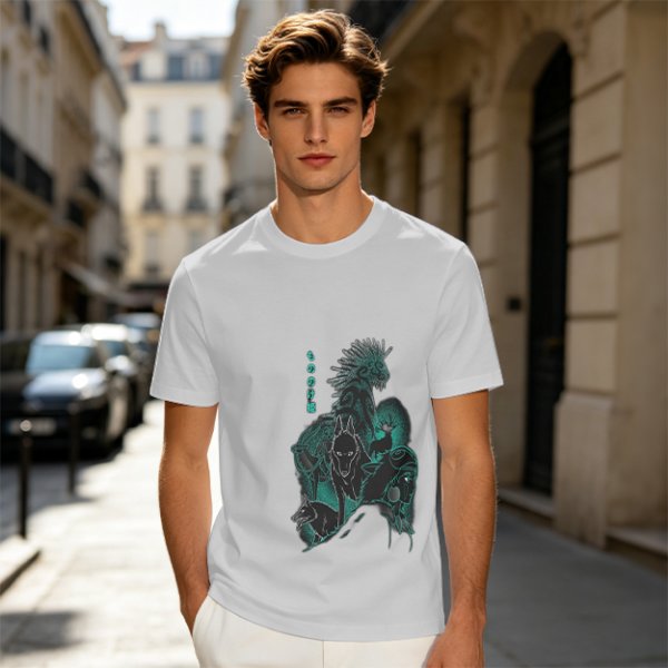 Olive T-shirt with Dark Fantasy Spirit Creature Graphic