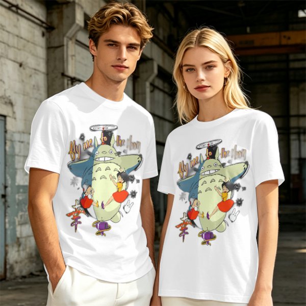 Totoro and Girls Fly Me To The Moon Graphic T-Shirt Design