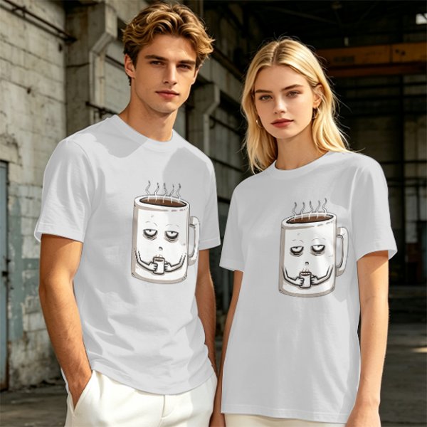 Oversized Army Green T-Shirt With Tired Coffee Mug Graphic