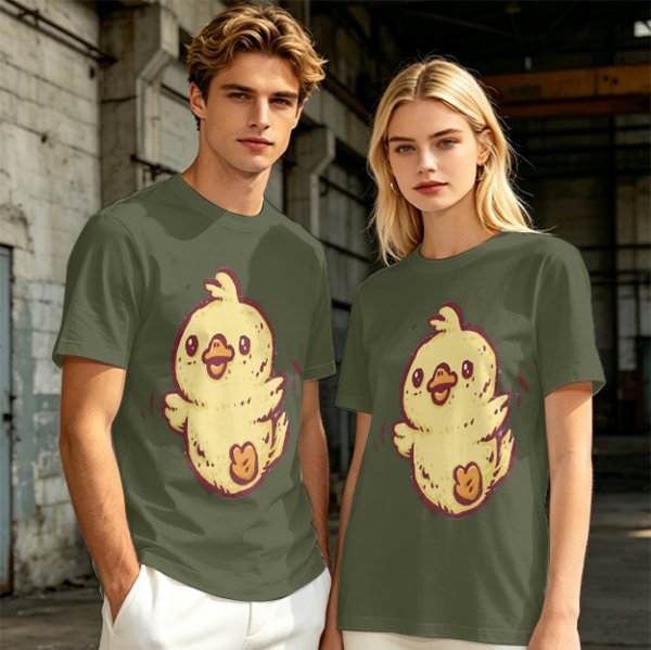 Olive T-Shirt With Cute Cartoon Chick Graphic