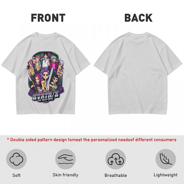 Olive Graphic Tee with Anime Character Group Print