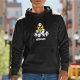 Black hoodie with panda pile graphic and 'Pandemic' text print