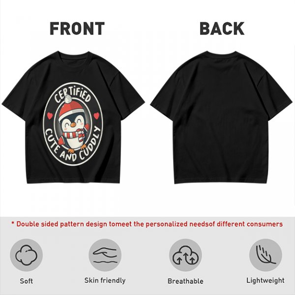 Olive T-Shirt with Cute Penguin 'Certified Cute and Cuddly' Print