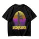 Saxsquatch Bigfoot Playing Saxophone Retro Sunset T-Shirt