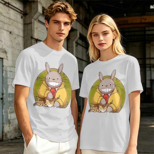 Totoro in Yellow Cardigan with Catbus Graphic T-Shirt