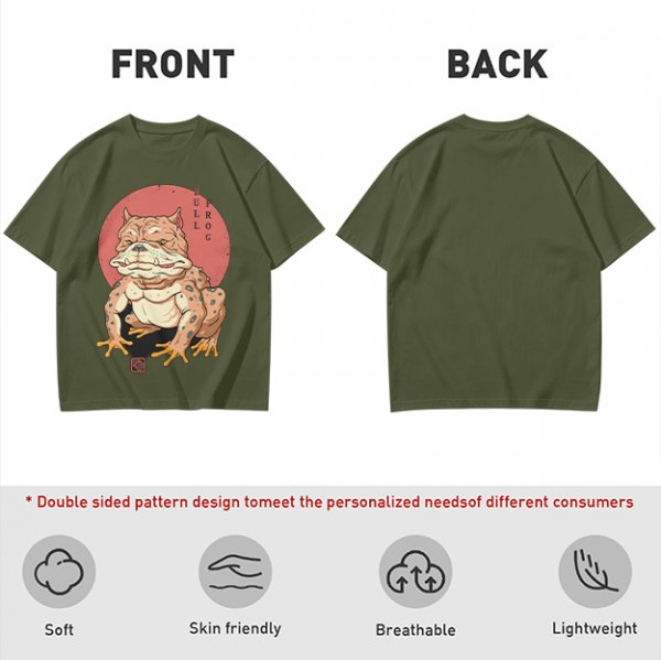 Olive Green T-Shirt With Bulldog Frog Hybrid Graphic Print