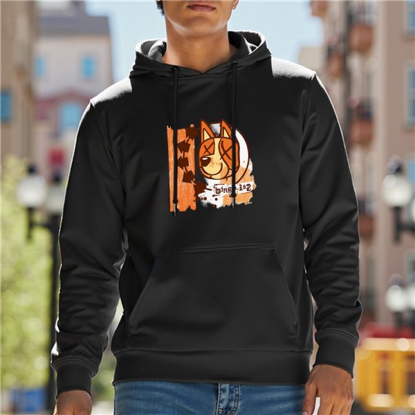 Black Hoodie With Stylized Dog Graphic Print
