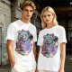 Olive T-Shirt With Maneki-Neko Sabertooth Cat And Crow Art