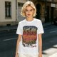 Olive T-shirt with Artistic Swirling Scene Print Featuring a Silhouetted Figure