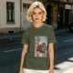 Olive T-shirt with ukiyo-e style fantasy creature graphic print