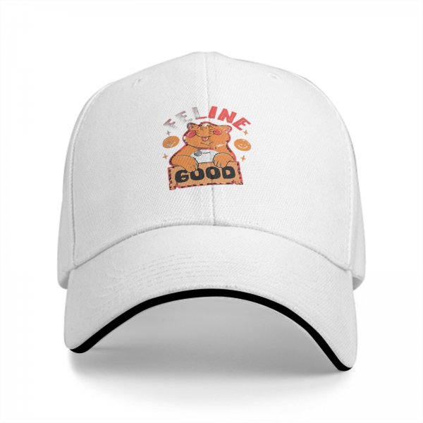 Black Baseball Cap With Cute Cat Feline Good Graphic Print