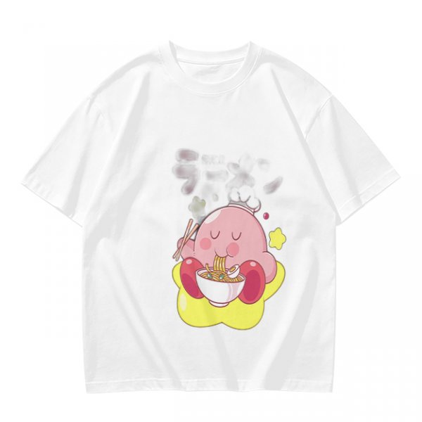 Olive T-shirt Featuring Kirby Eating Ramen on a Warp Star