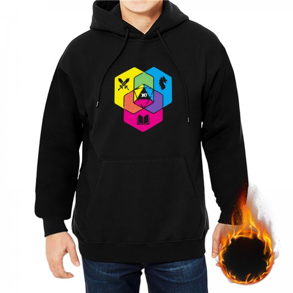 Black Hoodie with Colorful Hexagon Fantasy Art Print