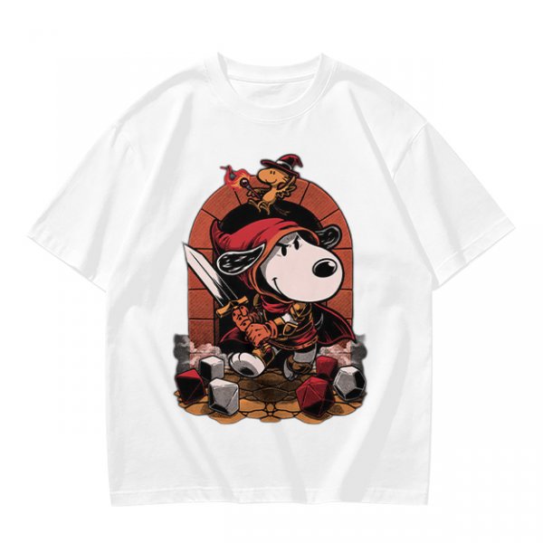 Olive T-Shirt Featuring Snoopy as a Fantasy Warrior with Woodstock