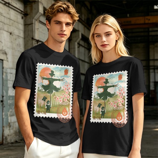 Howl's Moving Castle Stamp Graphic Olive T-Shirt