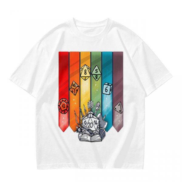Dungeons and Dragons Polyhedral Dice Rainbow Graphic T-Shirt