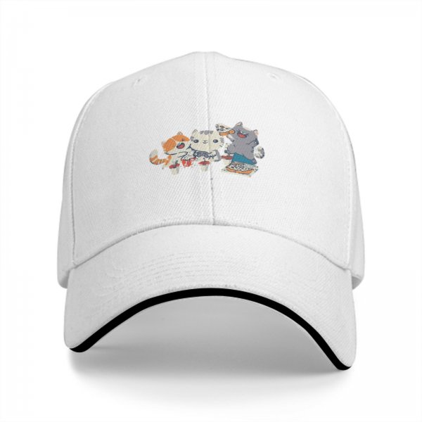 Black Baseball Cap With Cute Cats Eating Pizza Design