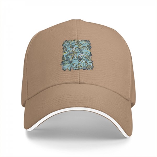 Black Baseball Cap With Blue Whimsical Character Print