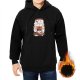 Black hoodie with cute coffee and cat graphic print
