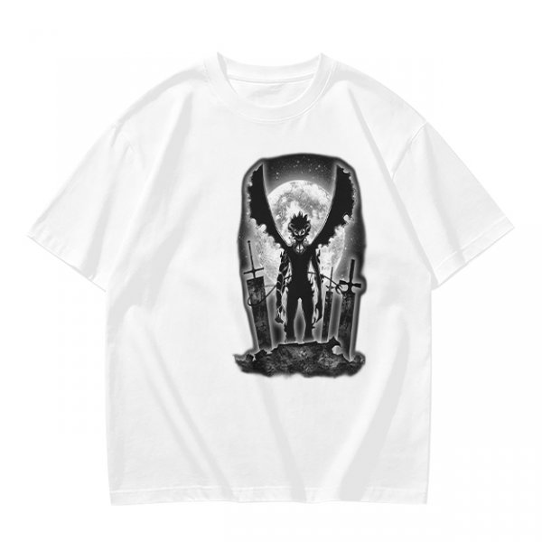 Olive t-shirt with dark anime winged warrior under full moon print