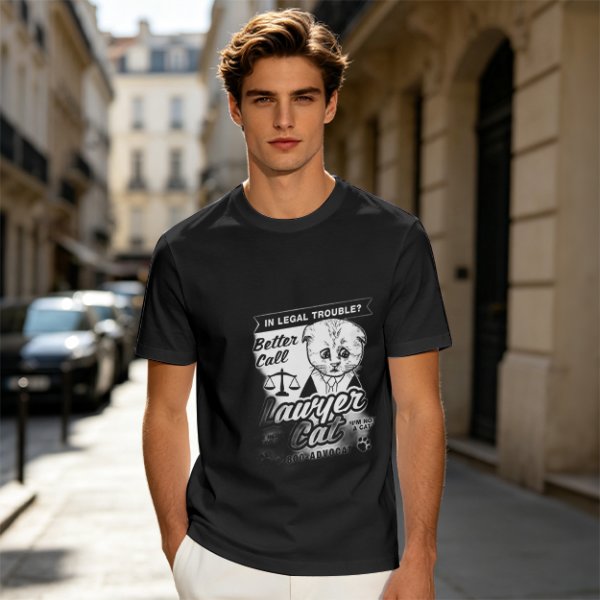 Olive T-Shirt With Funny Lawyer Cat Legal Trouble Graphic Print