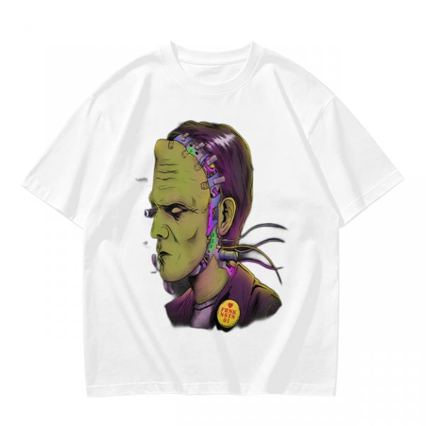 Olive T-Shirt with Frankenstein Monster Portrait Print