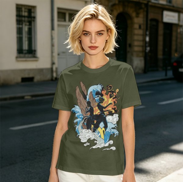 Olive T-Shirt With Elemental Bender Artwork Print