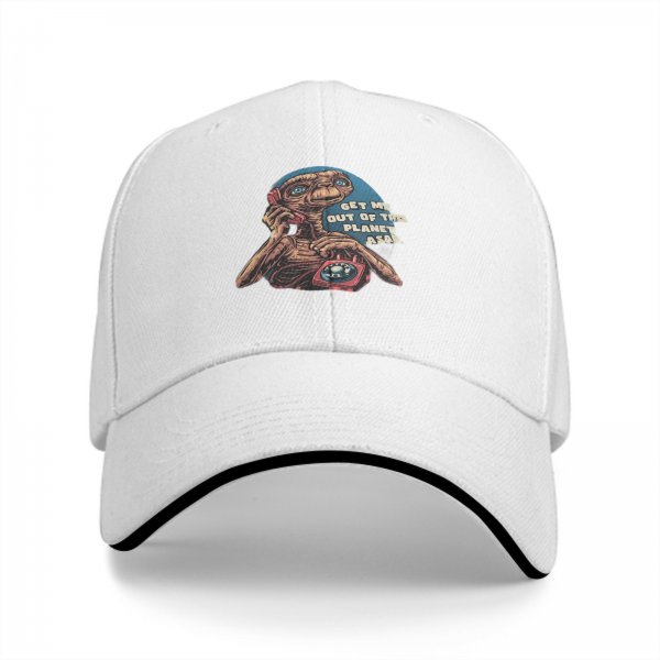 Black baseball cap with E.T. 'Get Me Out Of This Planet ASAP' print