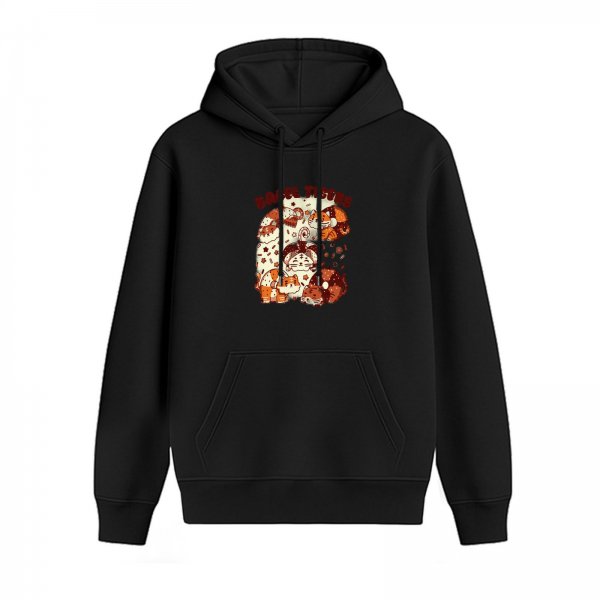 Black hoodie with cute animal and pastry graphic print