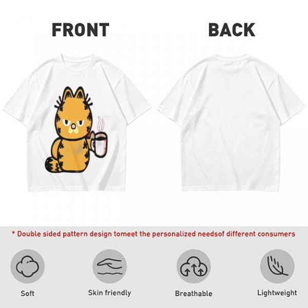 Olive T-Shirt With Grumpy Orange Cat Holding Hot Coffee Print