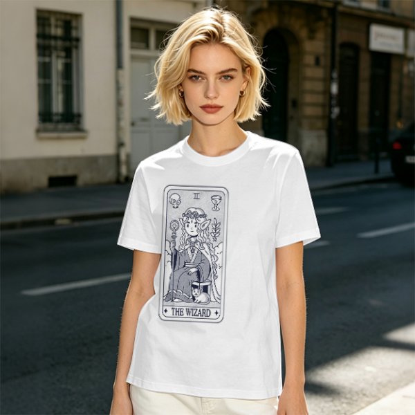 Olive T-Shirt With The Wizard Tarot Card Style Graphic Print