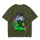 Olive Green T-Shirt with Totoro Nature Landscape Graphic Print