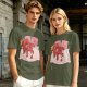 Olive T-Shirt With Cute Red Imp Yawning On Pillows Print