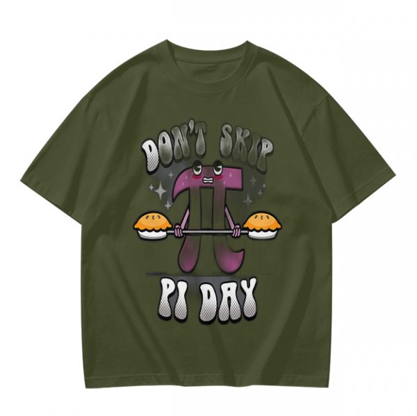 Don't Skip Pi Day T-Shirt with Lifting Pi Character Holding Pies