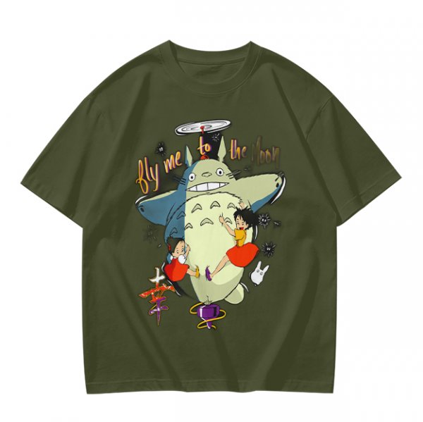 Totoro and Girls Fly Me To The Moon Graphic T-Shirt Design