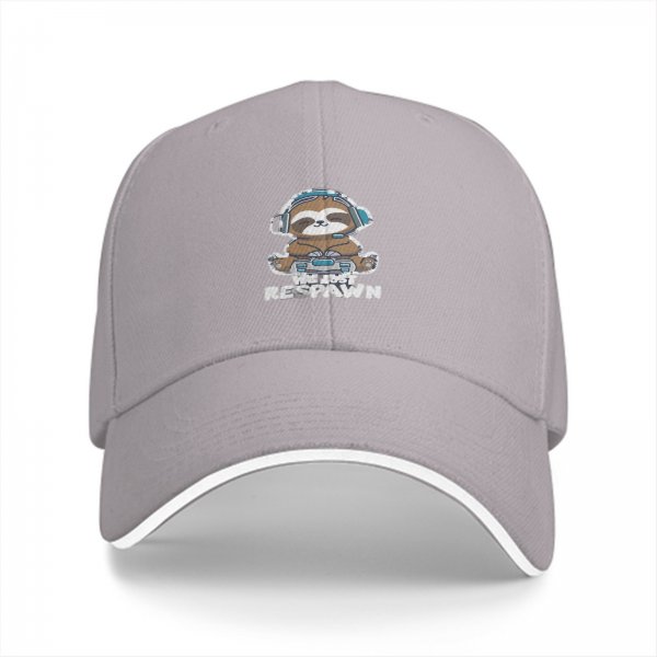 Black baseball cap with gaming sloth 'We Just Respawn' print