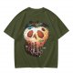 Olive Green T-Shirt With Creepy Melting Skull Apple Graphic