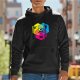Black Hoodie with Colorful Hexagon Fantasy Art Print