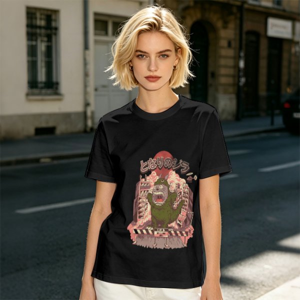 Olive T-shirt with parody monster anime graphic print