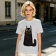 Olive Green T-Shirt With Surprised Black Cat Graphic Print