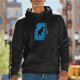 Black Hoodie With Peering Black Cat On Blue Swirl Graphic