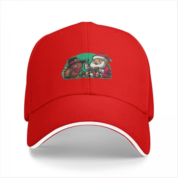 Black baseball cap with Santa and turkey Thanksgiving Christmas design