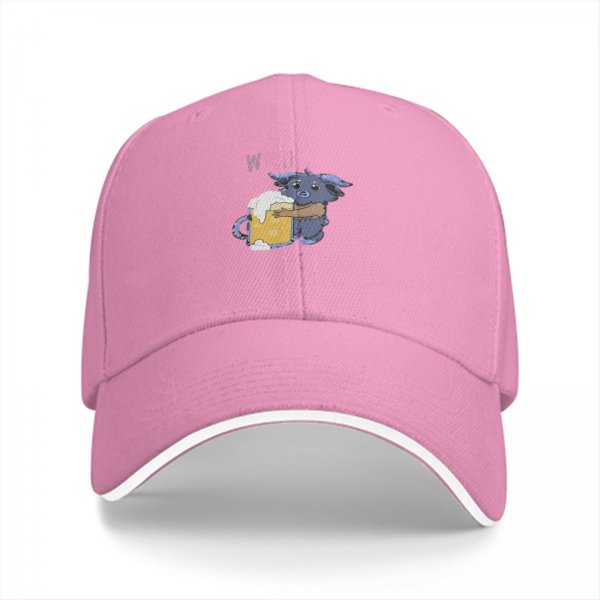 Black baseball cap with cute blue monster holding a foamy beer mug